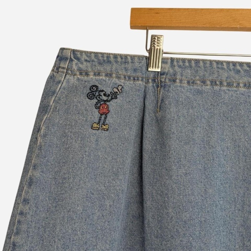 Vintage 90s Disney Store Mickey Mouse Embroidered Denim Midi Skirt Plus 3X - Picture 3 of 8